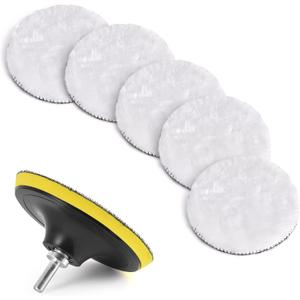 4 Pcs 5 Inch (125 mm) Wool Polishing Buffing Pad Car Polisher Buffer Drill Attachment with M14 Drill Adapter