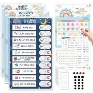 Upgraded Slider 4 in 1 Reward Chart for Kids, Reusable Bedtime/Morning/Daily Routine Chart for Kids, Magnetic Chore Chart for Kids Toddlers, Sticker Chart for Kids Behavior Chart for Kids at Home