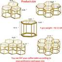Hexagonal Modular Coffee Table, Gold Plated Frame, Tempered Glass Top, Geometric Accent Side Table, Multi-Purpose Nesting Table for Living Room Bedroom, Set of 1, 1 Piece