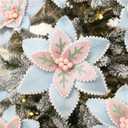 6 Pcs Christmas Tree Pastel Poinsettia Decoration 9'' Candyland Christmas Tree Ornament Blue and Pink Felt Poinsettia Flower Candy Artificial Flower Pick for Xmas Wreath DIY Party Decor