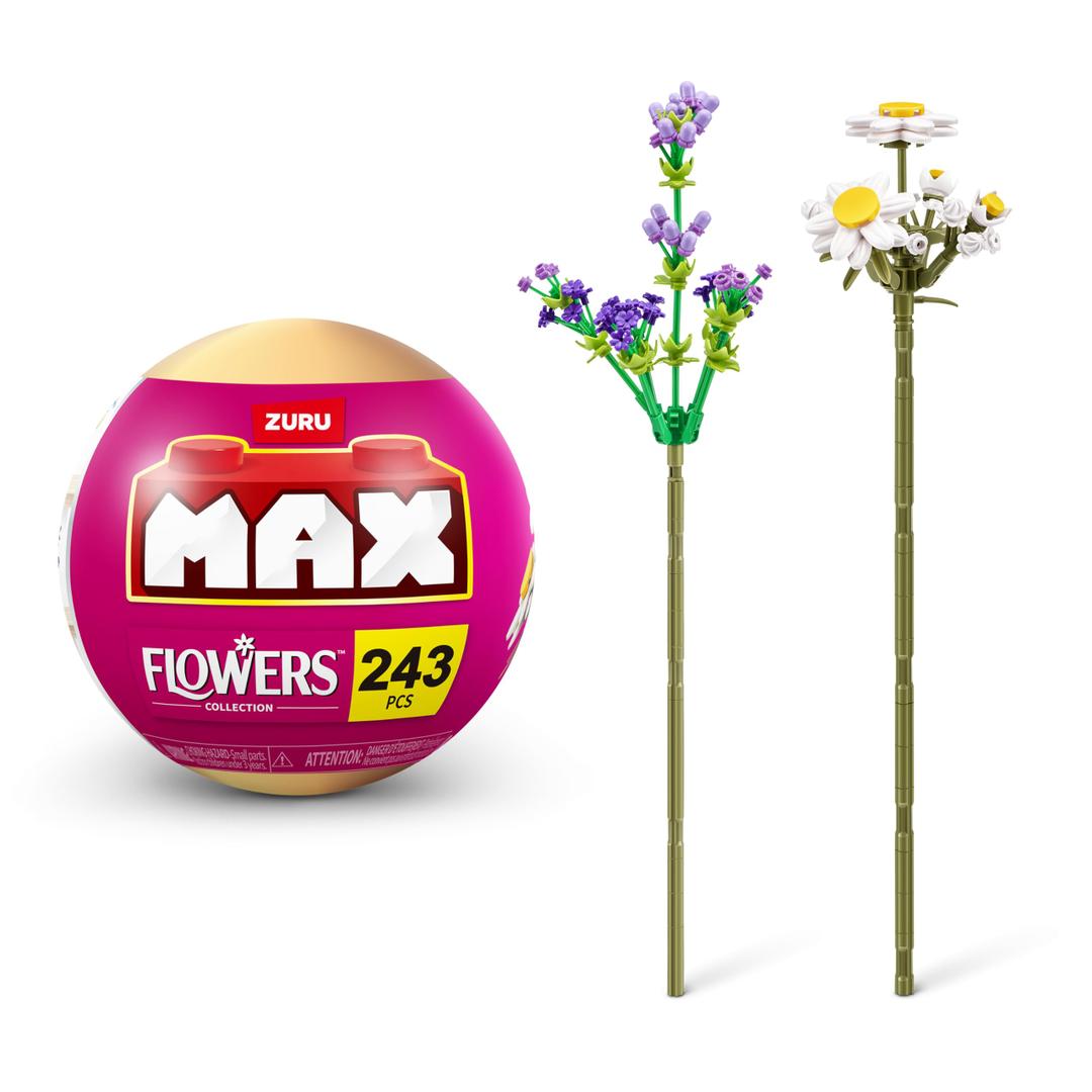 Zuru Max Floral Set for Kids - Bundle with Buildable Daisy, Iris, Perscicaria, and Lavender Flower Bricks Plus Tattoos 243 PCS
