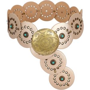 XZQTIVE Western PU Leather Belts for Woman Concho Cowgirl Cowboy Disc Belt for Ladies Wide Boho Country Waist Belts for Dress