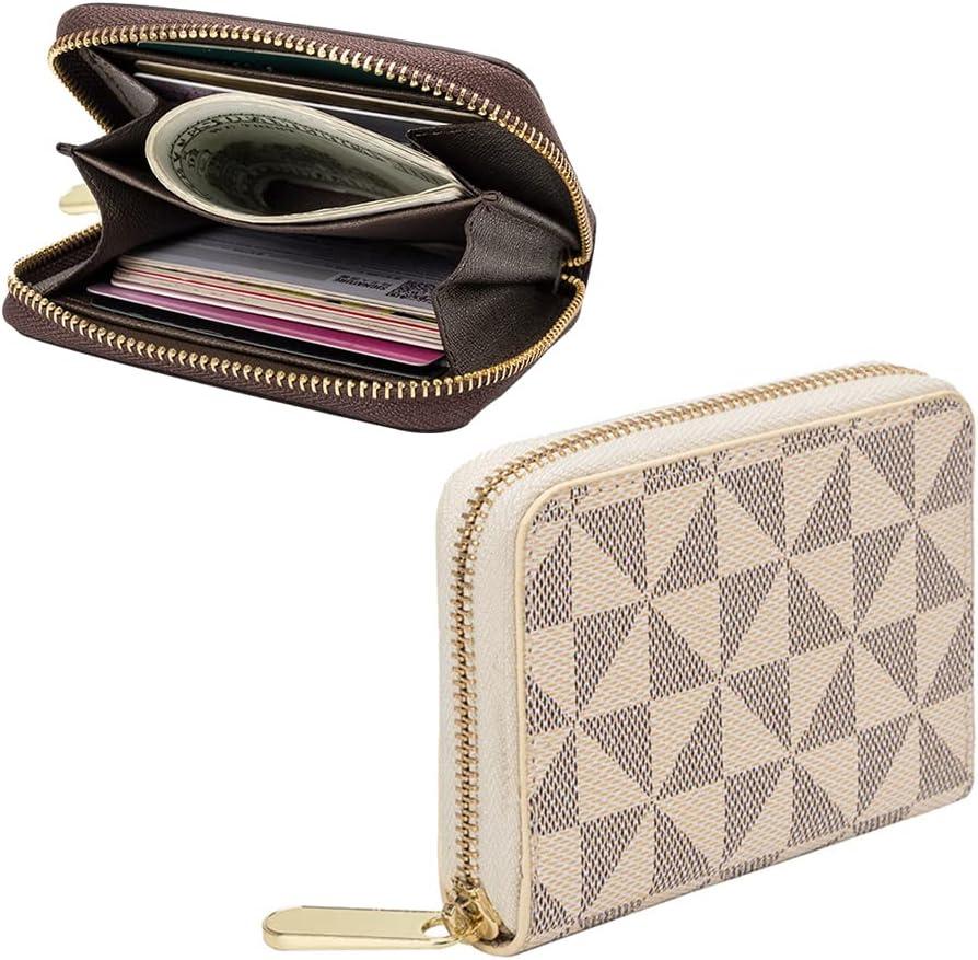 Veki Women's Credit Card Holder, RFID Leather Zipper Wallet, Small Zipper Card Case for Men and Women (White)