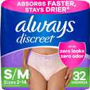 Always Discreet Adult Incontinence Underwear for Women and Postpartum Underwear, Small/Medium, Up to 100% Bladder Leak Protection, 32 Count