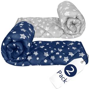 Baby Blanket 2 Pack, Soft Cozy Toddler Comforter Quilted with Grey and Navy Star Print, Ultra Soft and Comfortable Down Alternative Crib Comforter, 39x47 Inches