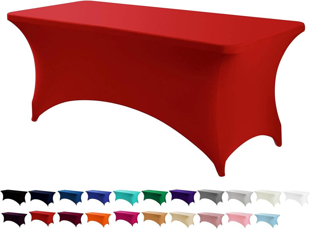 Peomeise 6FT Christmas Spandex Table Cover Rectangular Stretch Spandex Tablecloth (Red,6FT)