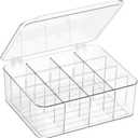 Sock Underwear Organizer, 16 Compartment Adjustable Dividers Tie Bras Socks Underwear Drawer Organizers for Closet, Clear Plastic Storage Containers Box with Lids for Bra Ties Scarf Socks