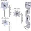 Winlyn 26 Set 3 Style Christmas Silver Glitter Poinsettia Flowers Picks Xmas Tree Ornaments and 12 Yards Decorative Silver Glittered Wired Ribbon for Silver Christmas Tree Wreath Garland Holiday Dcor