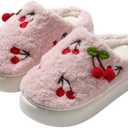 Cherry Slippers For Women Men Cozy Winter Warm Fuzzy Slippers House Slides Shoes Non Slip Cozy Home Bedroom Shoe (Pink), Size 5-6