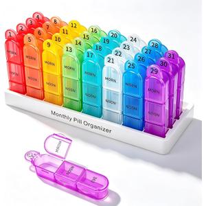 Cruxer Monthly Pill Organiser 3 Times a Day, Detachable 31 Day Pill Box, Travel 3 Times Pill Container, Pill Case 1 Month 32 Compartments, Tablet Organiser to Hold Vitamins, Fish Oil, Supplements