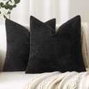 Woaboy Set of 2 Textured Throw Pillow Covers Decorative Soft Accent Square Chenille Pillowcases Neutral Farmhouse Cushions Modern Home Decor for Couch Sofa Bedroom Living Room 20x20 Inch, Black