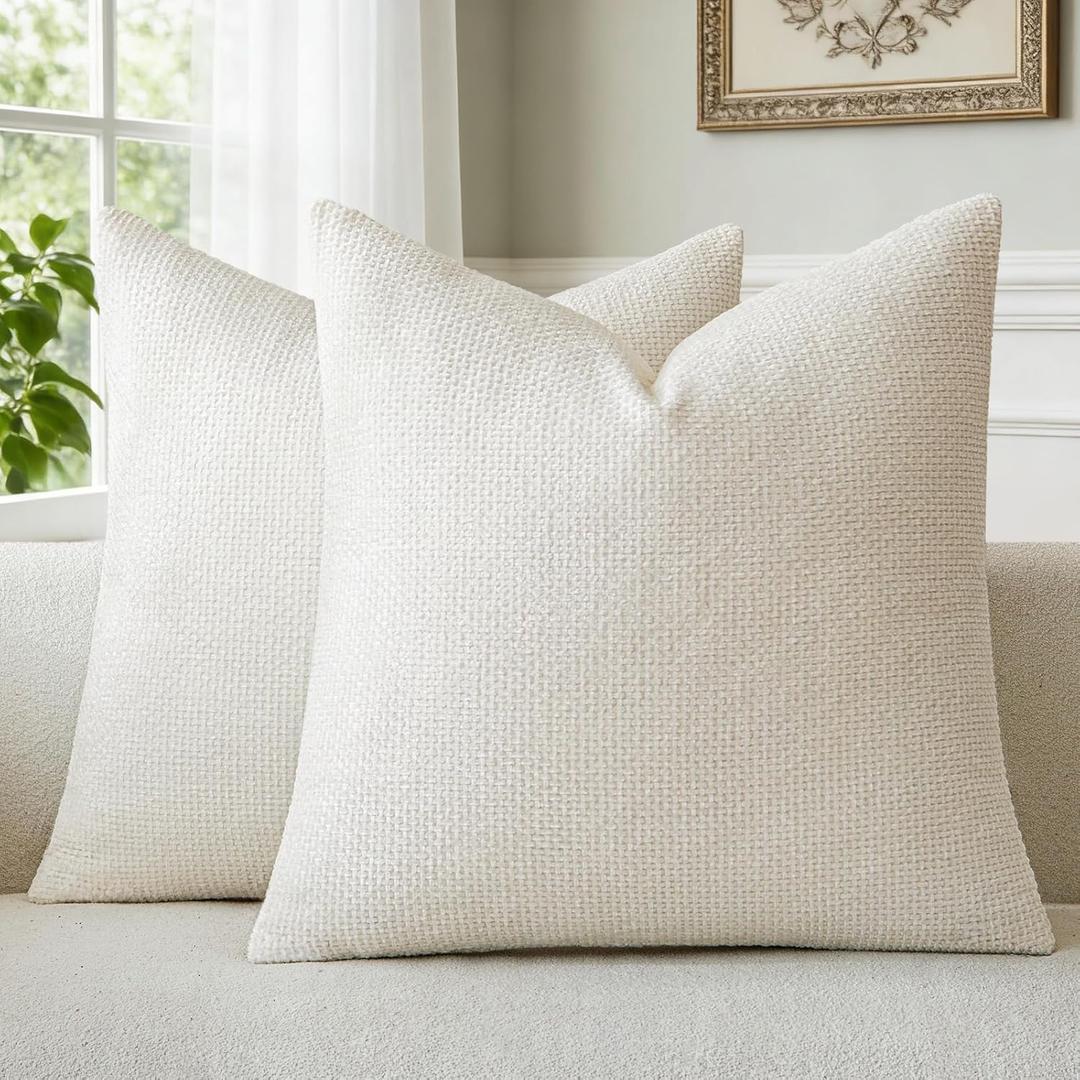 A Moment Ivory Chenille Throw Pillow Covers 22x22 Inch Pack of 2 Modern Decorative Throw Pillow Covers Farmhouse Cross Covers Home Decor for Sofa Bedroom Living Room