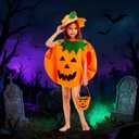 Halloween Kids Pumpkin Costume Set with Poncho, Hat and Treat Bag for Toddler Kids Youth (Orange)