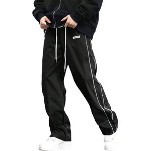 Verdusa Men's Track Pants Straight Leg Acitve Streetwear Elastic Waist Parachute Pants with Pockets (Medium, Black)
