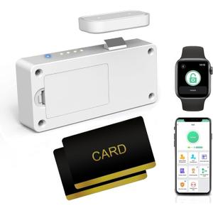 Cabinet Lock eLinkSmart Hidden Drawer Lock with RFID Card NFC for Child Safety Cupboard Door Kitchen Pantry Furniture Support Phone or Watch App No Drilling Required White