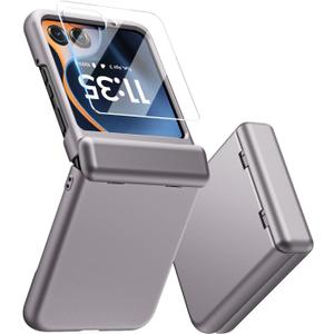 MAKAVO for Motorola Razr 2025 Case, Built-in Outer Screen Protector & Hinge Protection, Slim Fit Hard Full Body Shockproof Phone Cover for Moto Razr 2025, Titanium Gray