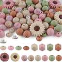 82Pcs 12mm 14mm 15mm Silicone Beads for Keychain Making, 10mm Rondelle Rhinestone Spacer Print Hexagon Round Camel Navajo Matcha Blush Sunflower Silicone Focal Beads for Pens