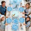 96Pcs Winter Snowflake Birthday Party Decorations Blue Frozen Birthday Paper Plates and Napkins Sets Winter Wonderland Decorations for Girls Princess Christmas Baby Shower Holiday Supplies Serves 24