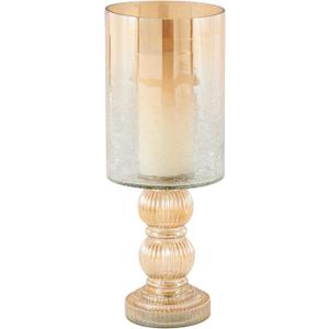 Deco 79 Glass Handmade Turned Style Pillar Hurricane Lamp with Faux Mercury Glass finish, 6" x 6" x 16", Gold (CONVENIENTLY SIZED)