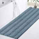 Turquoize Bathroom Runner Extra Long Bathroom Rug Blue Chenille Bath Rug Non Slip Shaggy Bath Mat Shag Shower Mat, Soft and Cozy, Super Absorbent Water, Washable Rug, 47 x 17 inches, Stone Blue