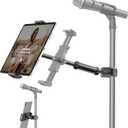 KDD iPad Holder for Mic Stand, Adjustable Tablet & Phone Mount for Microphone Music Stand, Fitness Bike Handlebar Bracket, Fit for iPad Pro 12.9, Air, Mini, Galaxy Tabs, iPhone(4.7-13)