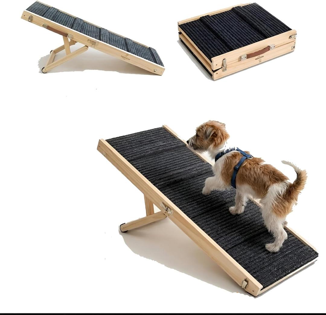2026 Upgraded Adjustable Dog Ramp for Bed, Sofa & Couch Stairs 4 Adjustable Height from 10" to 18" Foldable Portable Pet Ramp for Car Heavy Duty Pet Steps with Non-Slip Surface