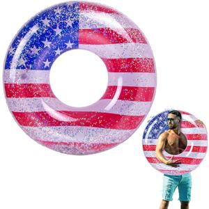 Inflatable USA Pool Float - Luxurious Fun Lounger Filled with Sparkle Silver Stars Confetti, Cool USA Flag Design Water Swimming Pool Floaties for Beach, Lake & Pool