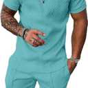 BIRW Mens Short Sets 2 Piece Outfits Polo Shirt Fashion Summer Tracksuits Casual Set Short Sleeve and Shorts Set for Men (Small, Sky Blue)