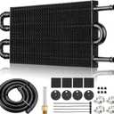 5/16" Transmission Oil Cooler Kit, Universal Aluminium Black alloy 4 Pass Ultra-Cool Tube and Fin Oil Cooler Kit Compatible with Ford Chevrolet Dodge Ram Truck