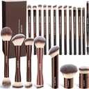 MAANGE 20 Pcs Makeup Brushes with Gift Box, Double-End Multi-functional Makeup Brushes for Blending Liquid Powder Concealer Cream Blush Buffe,CoffeeBrown