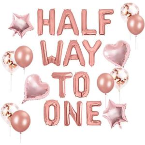 JeVenis Rose Gold Half Way To One Banner Half Way To One Balloons Decorations for Girl 1/2 Birthday Decorations