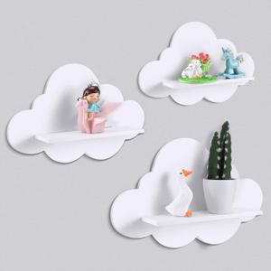 Tatuo 3-Piece Wavy Floating Shelves - Cute Cloud Daisy Flower Plant Wall Shelf, Kawaii Danish Room Decor, Funky Squiggle Preppy Book Shelf (White, Cloud)