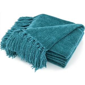 RECYCO Throw Blanket Soft Cozy Chenille Throw Blanket with Fringe Tassel for Couch Sofa Chair Bed Living Room (Teal, 50'' x 60'')