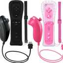 ZeroStory 2 Packs Wireless Controller and Nunchuck for Wii and Wii U Console, Gamepad with Silicone Case and Wrist Strap (Black and Pink)