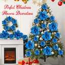 18 Pcs 12" 9.8" Large Poinsettia Flowers Artificial for Christmas Tree Glitter Poinsettias Picks with Stem Xmas Faux Silk Floral Ornaments for Santa Garland Home Decoration Party(Blue)