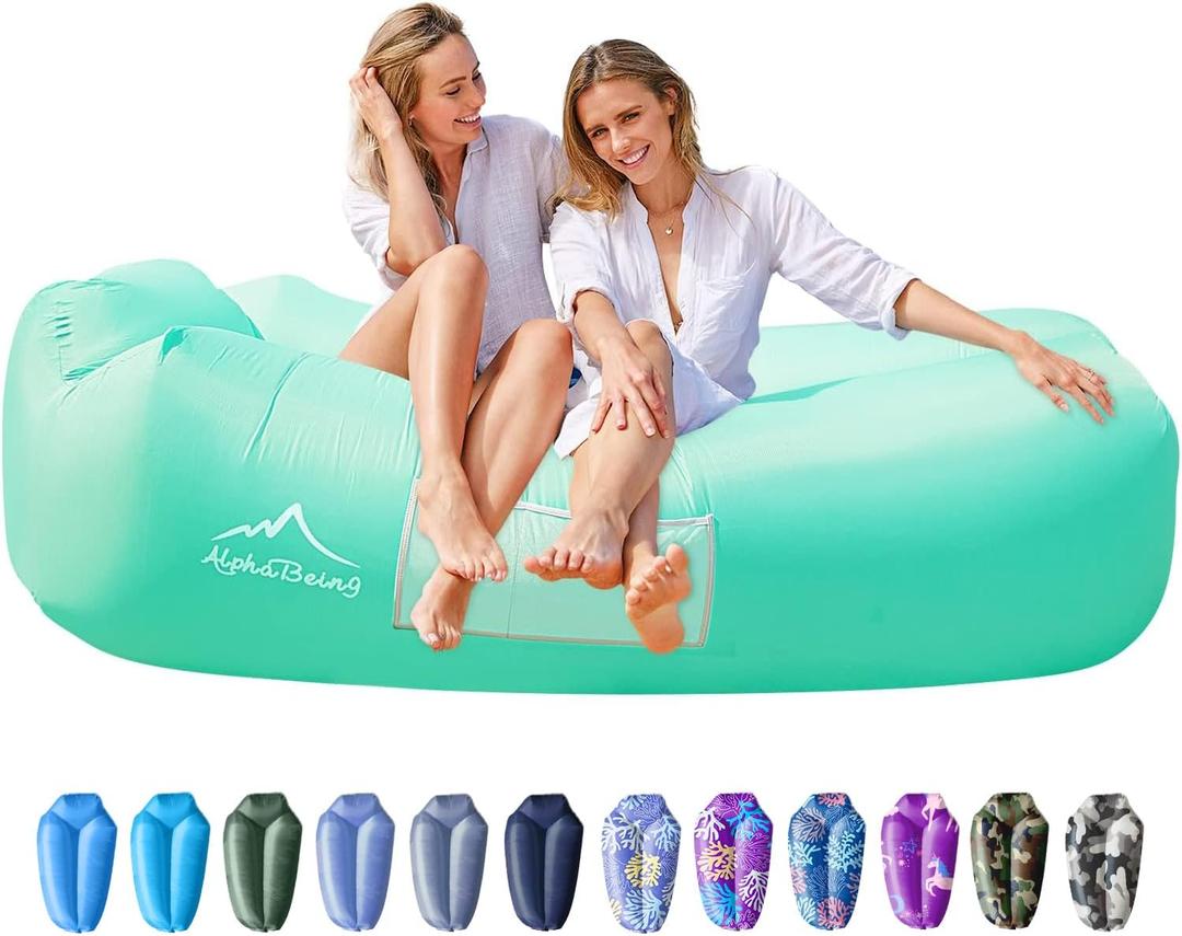 AlphaBeing Inflatable Lounger Beach Chair Accessories, Air Sofa Hammock Inflatable Couch for Camping Backyard Lakeside with Compression Sacks, Ideal Outdoor Gifts for Adults (GREEN)