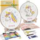 Bradove Embroidery Kit for Kids and Adults, Unicorns Embroidery Kit for Beginners, Easy Needlepoint Starter Kit with 2 Display Stands