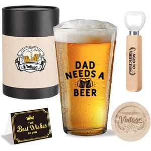 Funny Dad Fathers Day Retirement Gift Christmas Retired Valentines Birthday Gifts for Dad Men Father Daddy Beers Lovers Husband Cool Beer Drinking Glass Gift