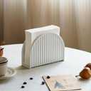 White Napkin Holder for Table, Iron Standing Napkin Dispenser for Kitchen Dining Room Cocktail Picnic Bar Modern Holders for Paper Mail Bills, Vertical Stripe Pattern Embossed