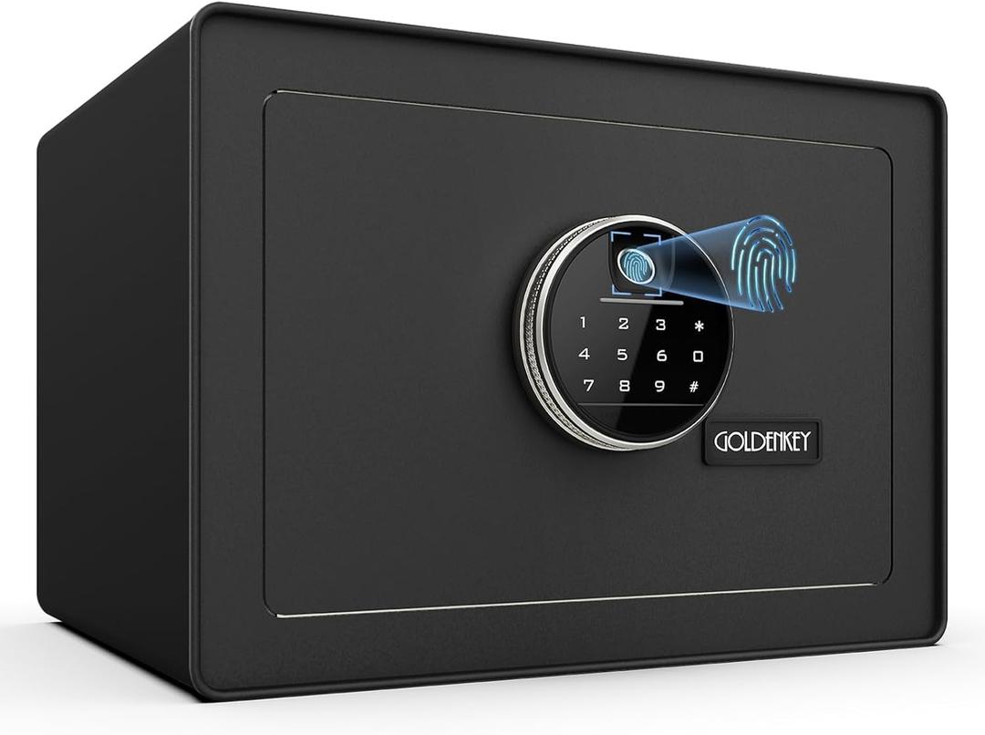 Goldenkey Luxury Home Safe with Fingerprint&Keypad Lock for Documents, Safe Box with Soft Velvet Lining, Removable Shelf, High Security for Home Office, Hotel, 1.2 Cu.Ft.