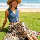 Women's Maxi Skirt with Pockets High Waisted Casual A-Line Pleated Long Skirts (XL)