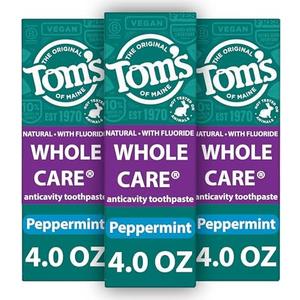 Tom's of Maine Whole Care Natural Toothpaste with Fluoride, Peppermint, 4 oz. 3-Pack Exp. 8/2027