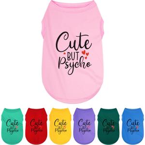 Expressive Polyester Dog Shirt Vest: Soft and Lightweight Puppy Shirt for Small and Medium Dogs, Featuring the Playful 'Cute but Psycho' Slogan Print Shirts Tank Top Pink, XS