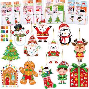 Supervitae 24 Sets Christmas Craft Kits DIY Christmas Tree Ornament Decorations Art Sets Santa Snowman Gingerbread Crafts Stickers for Holiday Xmas Home Classroom Activities Party Favors(Reindeer)