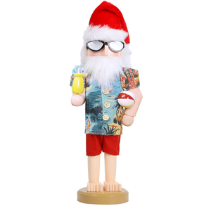 Joliyoou Christmas Nutcracker Figures, 14 Inch Wooden Nutcracker Ornaments, Large Xmas Funny Nutcracker Tabletop Festival Shelves Decorations(Santa in Hawaii Beach Summer Vacation)