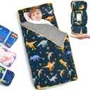 Primlect Thickened Toddler Nap Mat with Removable Pillow and Minky Blanket, Extra Large 55''x35'' Sleeping Bag, Washable, Roll up, Perfect for Daycare, Preschool, Kindergarten, Boys and Girls Dinosaur