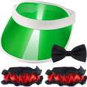 Hicarer 3 Pcs Casino Dealer Costume Set Includes Green Visors Hat Bowtie Armband Plastic Poker Hats Casino Dealer Costume Elastic Band Accessory Set for Las Vegas Birthday Game Nights