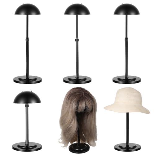 COMNICO 6 Pcs Wig Stand for Multiple Wigs, 9.8"-18.9" Adjustable Height Wig Head Stand Portable Black Travel Wigs Holder for Styling Non Slip Stable DIY Practice Hat Holder