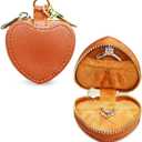 Jewelry Ring Holder Box, Portable Gym Jewelry Storage Box Case, Heart-ShapedSmall Travel Ring Earring Stud Necklace Storage Case (Brown)