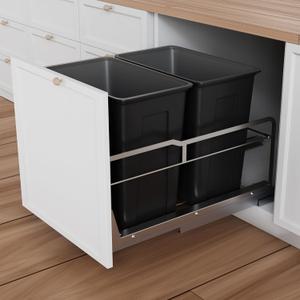Dual Pull Out Trash Can Under Cabinet with Soft-Close Slides, Heavy Duty Under Sink Trash Can Kit for Kitchen, Garbage Can Not Included, Requires Minimum Cabinets Opening 16" W X 23" D